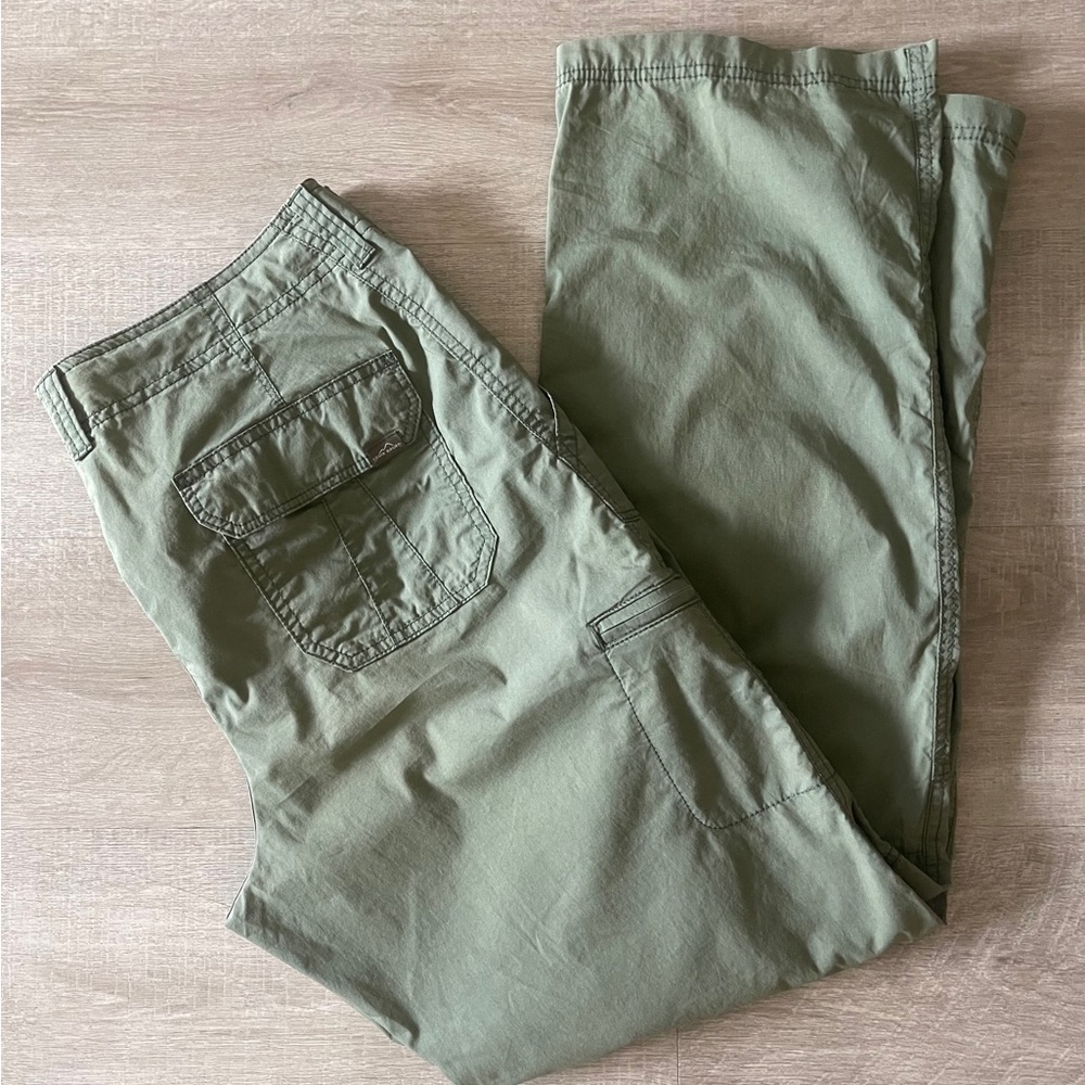 EDDIE BAUER Olive GREEN convertible roll-up CARGO CAPRI PANTS Sz 14